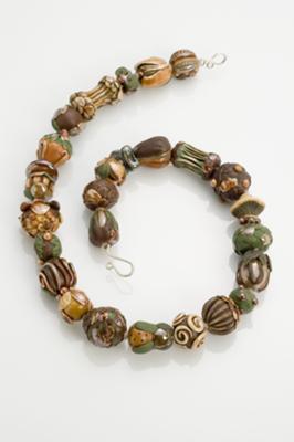 Autumn foliage themed hand-formed beads, strung on silk, hand-formed sterling clasp with matching earrings