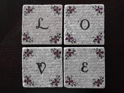 LOVE message tumbled stone coasters
