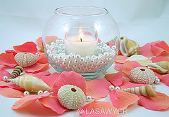 beach theme weddings, wedding centerpiece ideas, seashell wedding centerpiece ideas