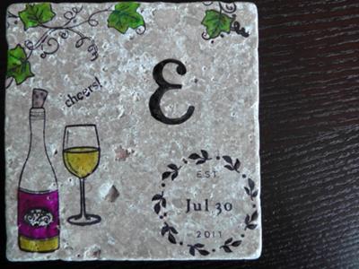 Custom monogrammed and dated tumbled stone coasters